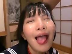 Japanese girl gets cum all over face 2
